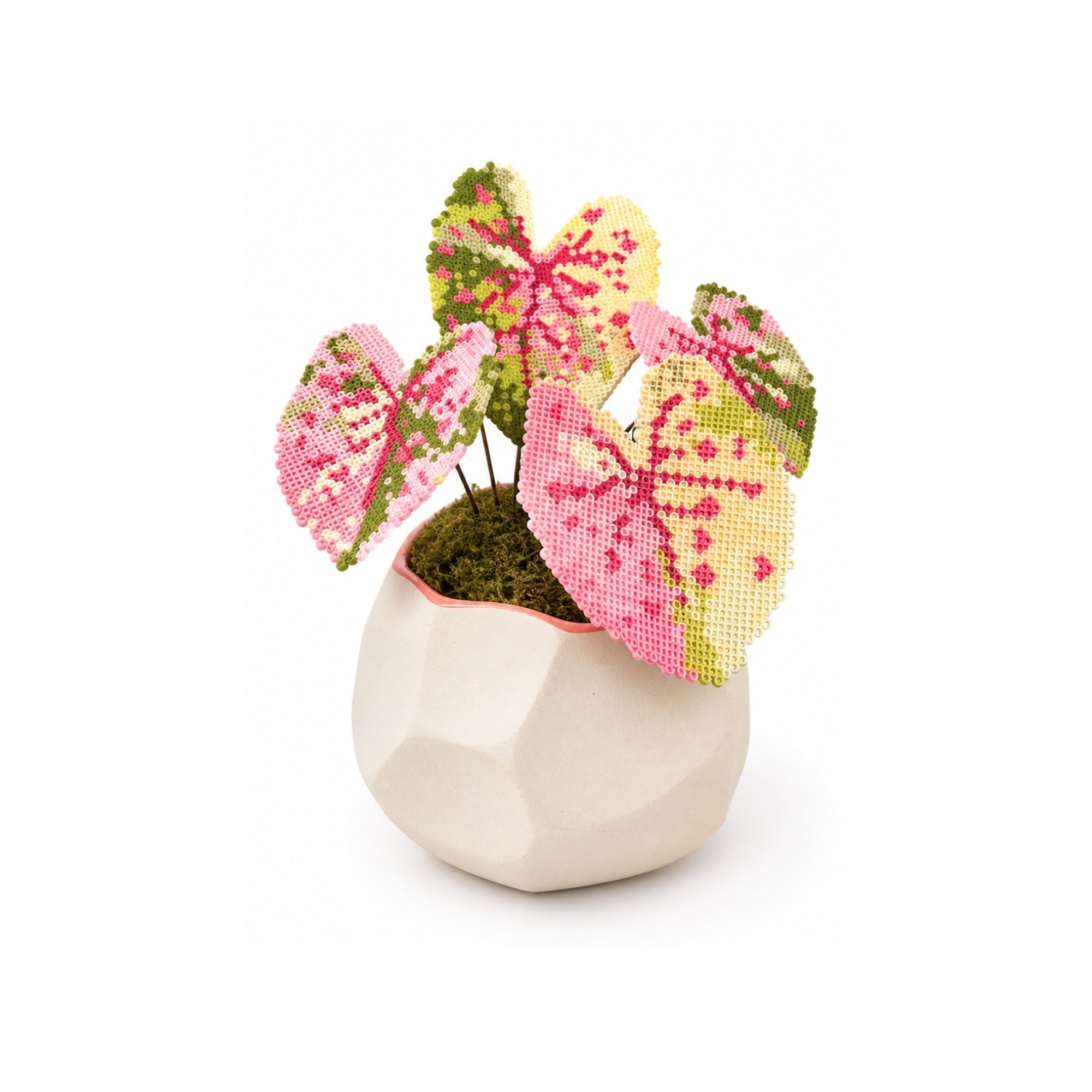 Rose Caladium Pixel Plant handmade pixel bead plant, pot not included