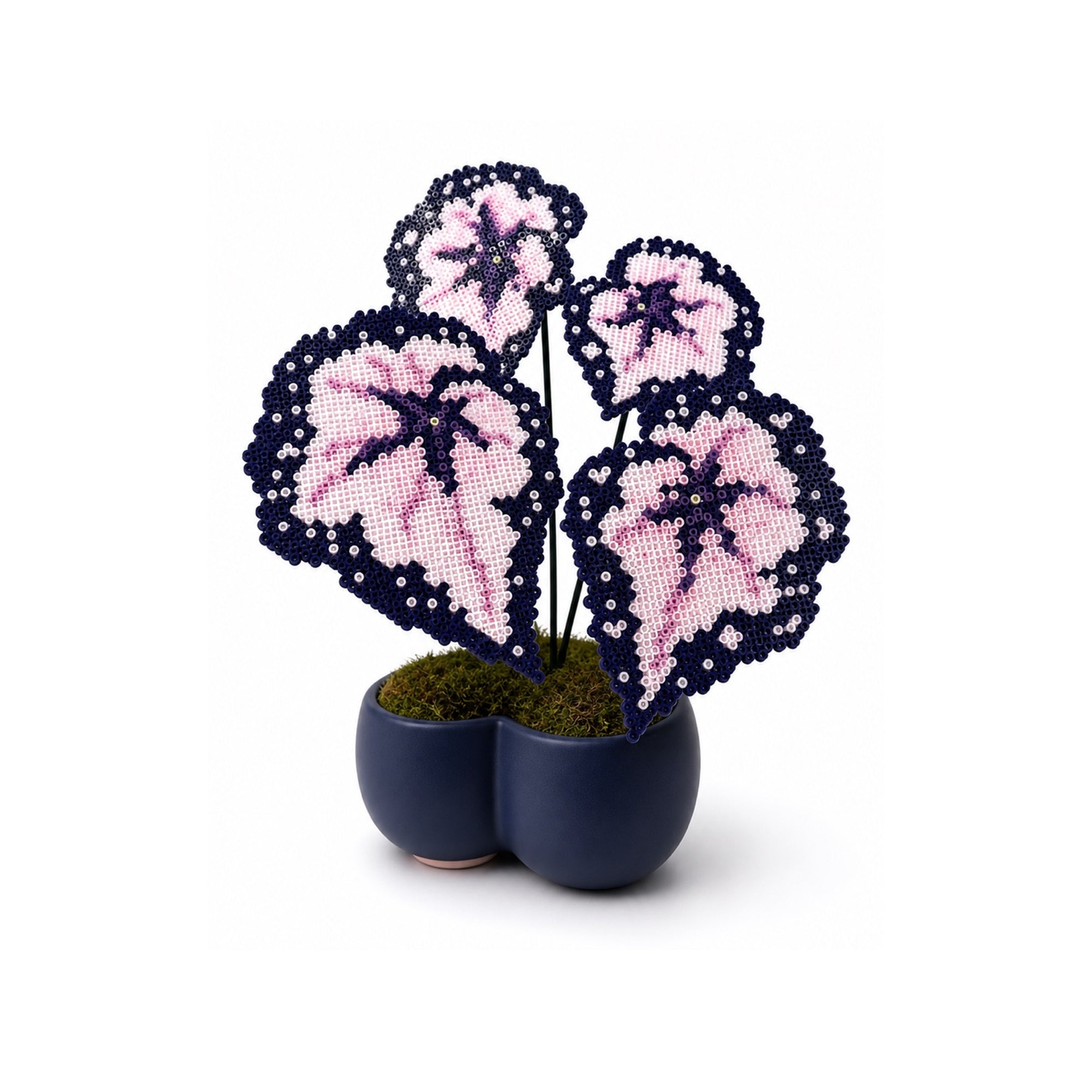 Midnight Blush Begonia Pixel Plant handmade pixel bead plant, pot not included
