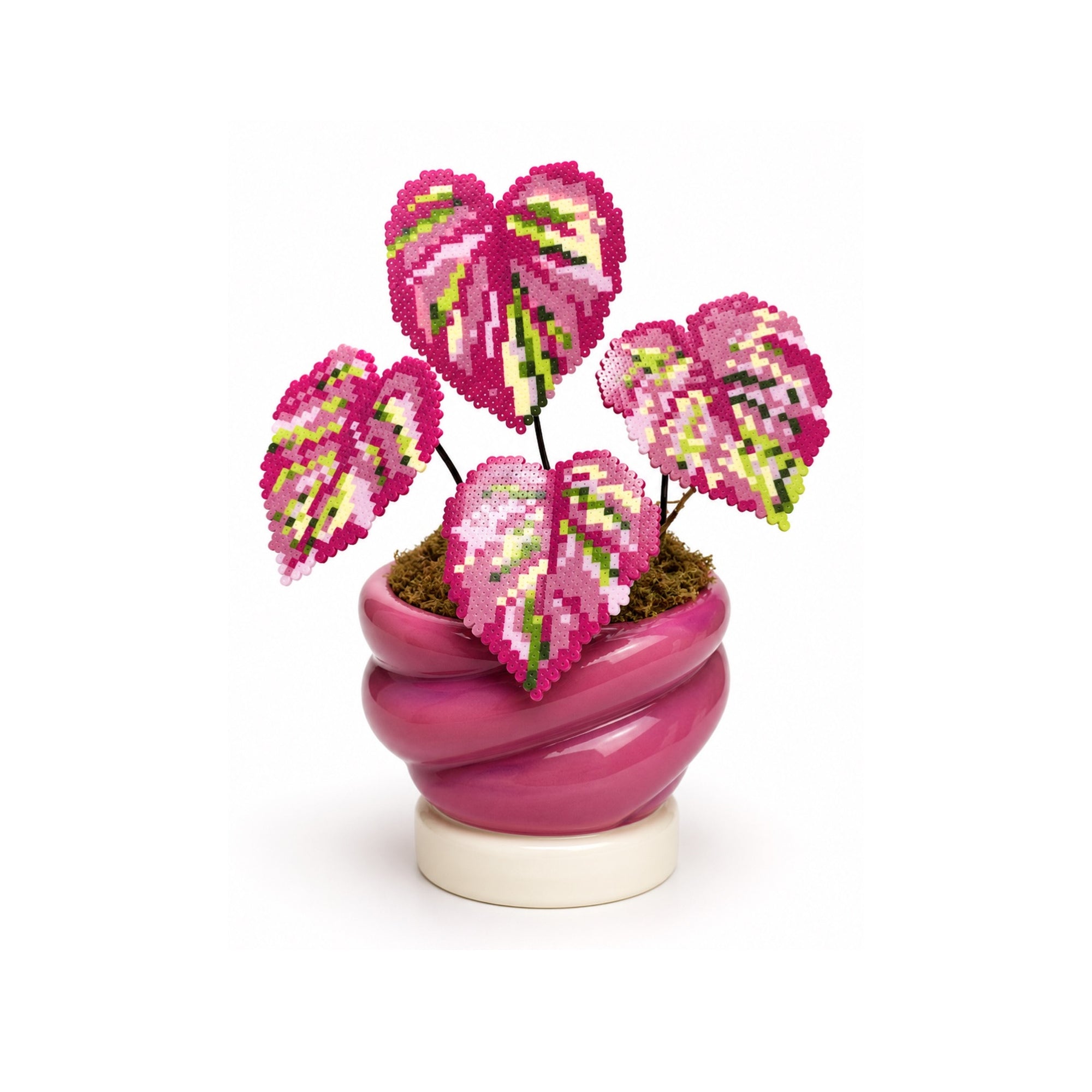 Pink Caladium Pixel Plant handmade pixel bead plant, pot not included