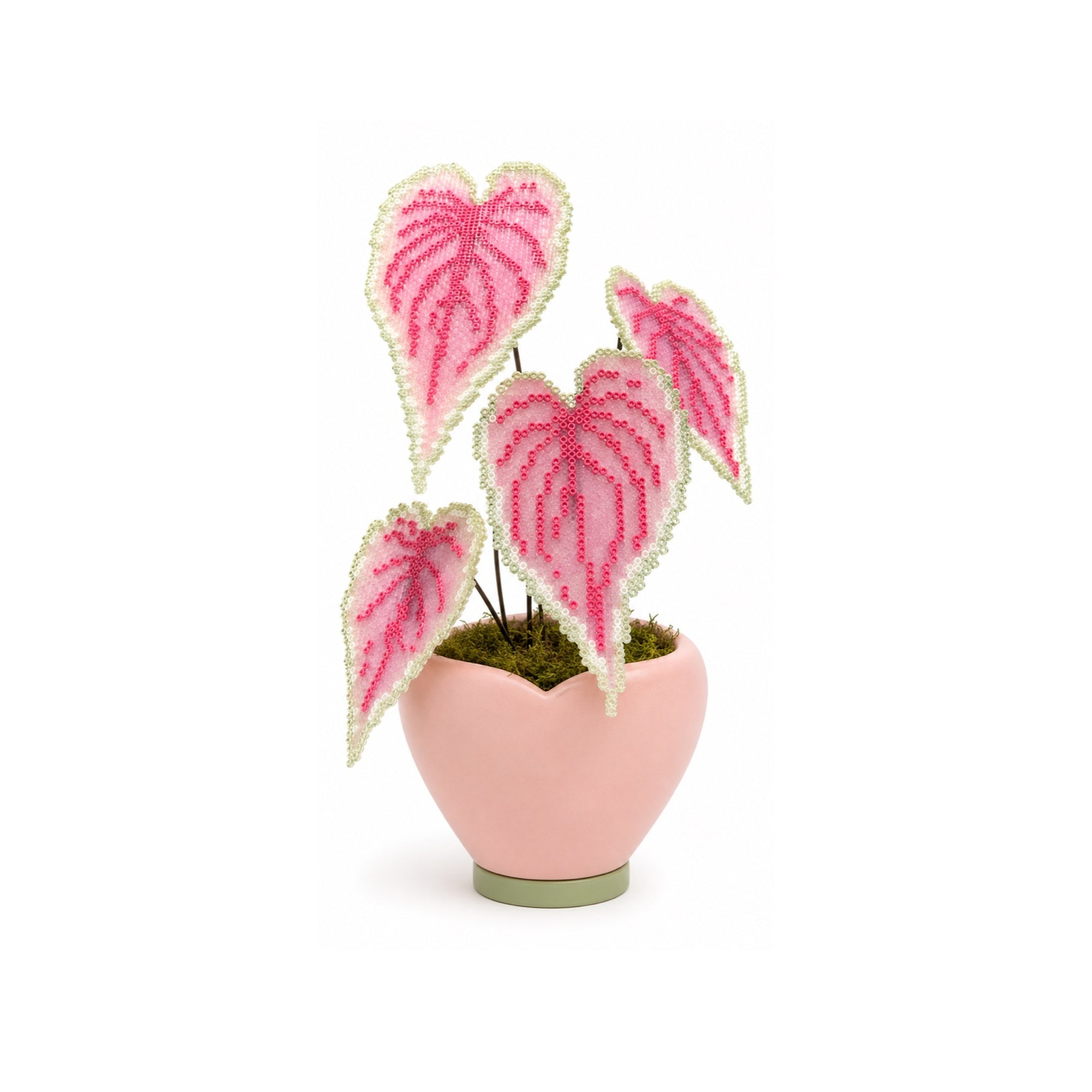 Sweetheart Caladium Pixel Plant handmade pixel bead plant, pot not included